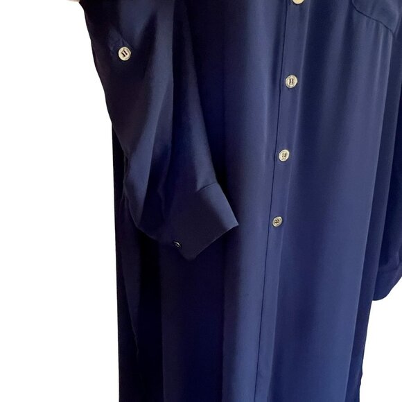 CHICOS SIZE 1 8/10 SEMI-SHEER NAVY BLUE OPEN SIDED TUNIC BLOUSE - Picture 6 of 10